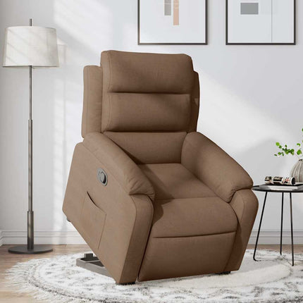 Reclinerfåtölj med uppresningshjälp brun tyg
