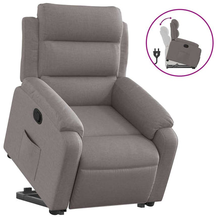 Reclinerfåtölj med uppresningshjälp taupe tyg
