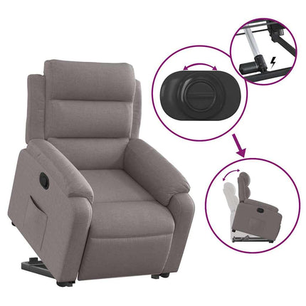 Reclinerfåtölj med uppresningshjälp taupe tyg