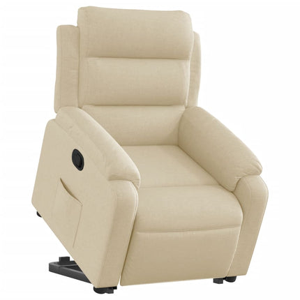 Reclinerfåtölj med uppresningshjälp gräddvit tyg