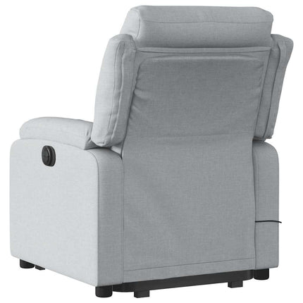 Massagefåtölj med uppresningshjälp ljusgrå tyg