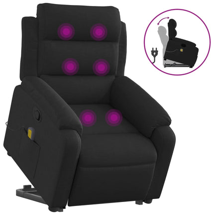 Massagefåtölj med uppresningshjälp svart tyg