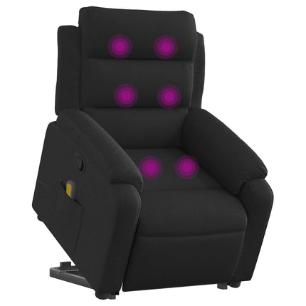 Massagefåtölj med uppresningshjälp svart tyg