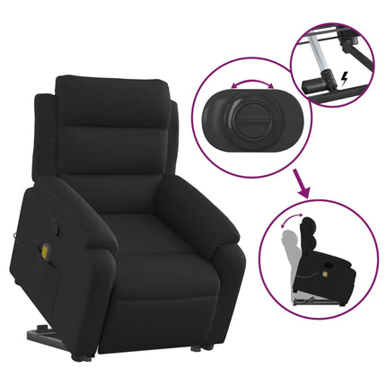 Massagefåtölj med uppresningshjälp svart tyg