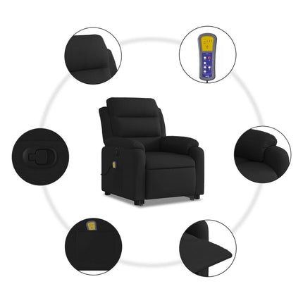 Massagefåtölj med uppresningshjälp svart tyg