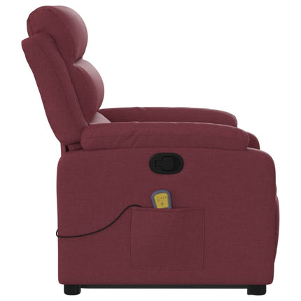Massagefåtölj med uppresningshjälp vinröd tyg