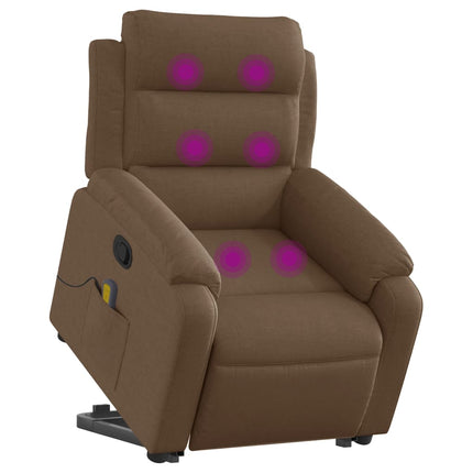 Massagefåtölj med uppresningshjälp brun tyg