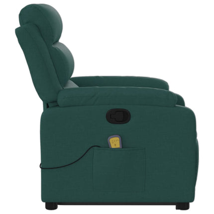 Massagefåtölj med uppresningshjälp mörkgrön tyg