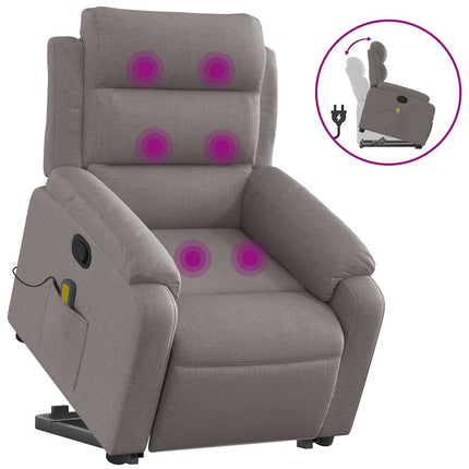 Massagefåtölj med uppresningshjälp taupe tyg