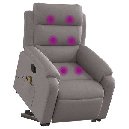 Massagefåtölj med uppresningshjälp taupe tyg