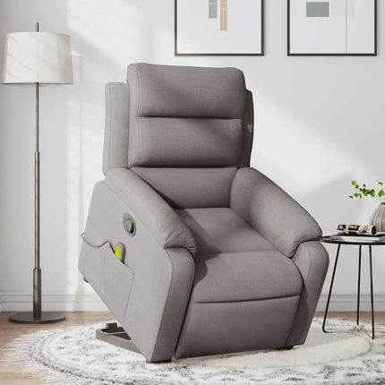 Massagefåtölj med uppresningshjälp taupe tyg