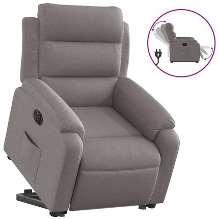 Elektrisk reclinerfåtölj med uppresningshjälp taupe tyg