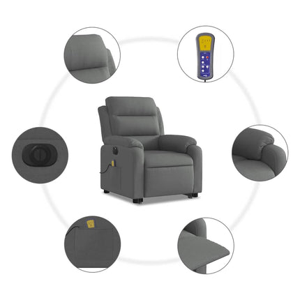 Elektrisk massagefåtölj med uppresningshjälp mörkgrå tyg