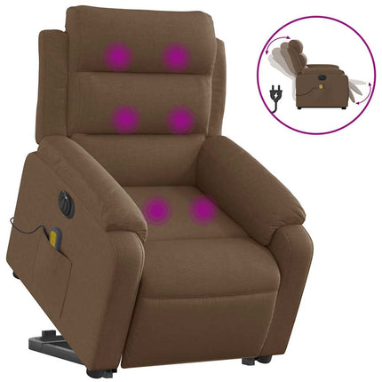 Elektrisk massagefåtölj med uppresningshjälp brun tyg
