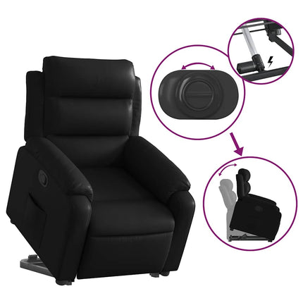 Reclinerfåtölj med uppresningshjälp svart konstläder