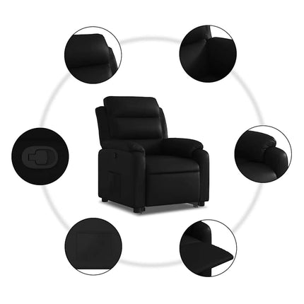 Reclinerfåtölj med uppresningshjälp svart konstläder