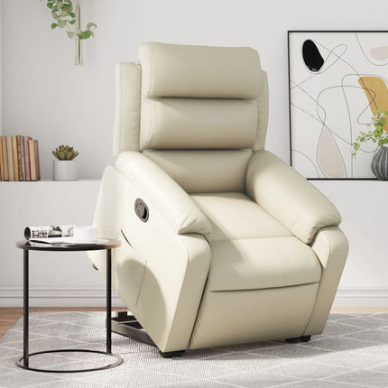 Reclinerfåtölj med uppresningshjälp gräddvit konstläder