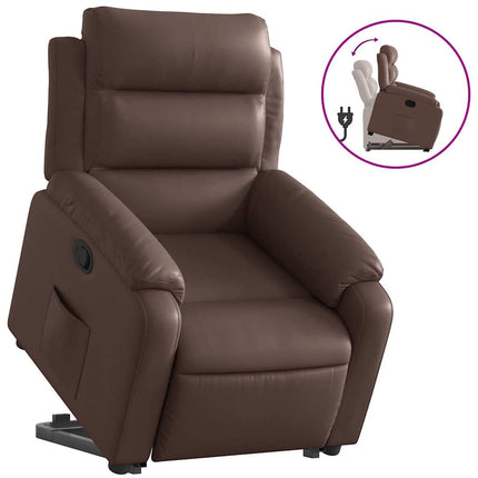 Reclinerfåtölj med uppresningshjälp brun konstläder