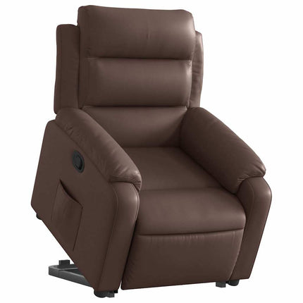 Reclinerfåtölj med uppresningshjälp brun konstläder