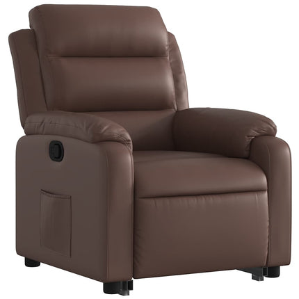 Reclinerfåtölj med uppresningshjälp brun konstläder