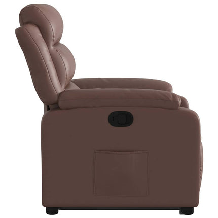 Reclinerfåtölj med uppresningshjälp brun konstläder