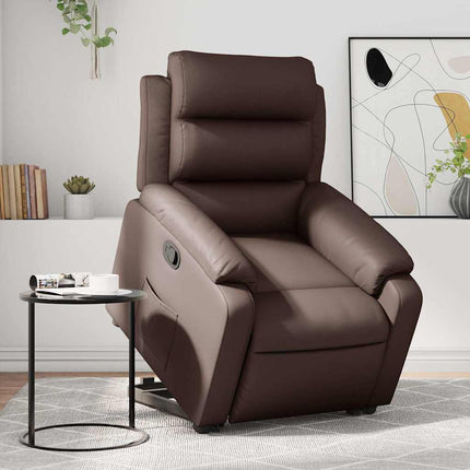 Reclinerfåtölj med uppresningshjälp brun konstläder
