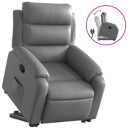 Reclinerfåtölj med uppresningshjälp grå konstläder