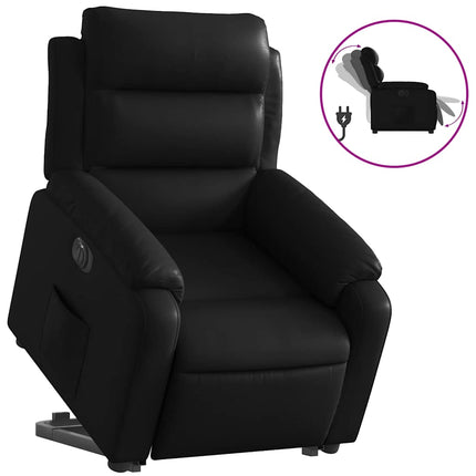 Reclinerfåtölj med uppresningshjälp svart konstläder