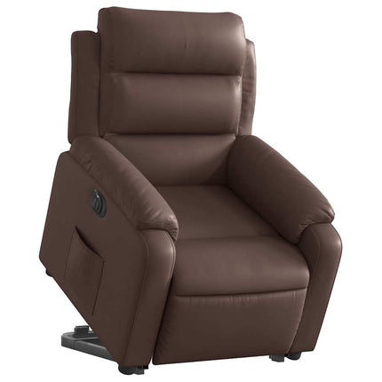 Reclinerfåtölj med uppresningshjälp brun konstläder