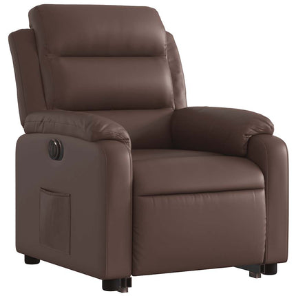 Reclinerfåtölj med uppresningshjälp brun konstläder