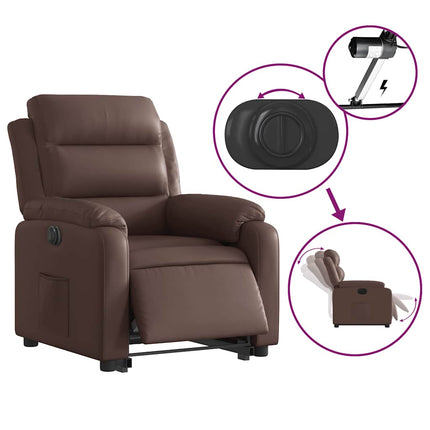 Reclinerfåtölj med uppresningshjälp brun konstläder