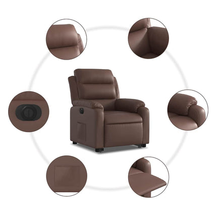 Reclinerfåtölj med uppresningshjälp brun konstläder