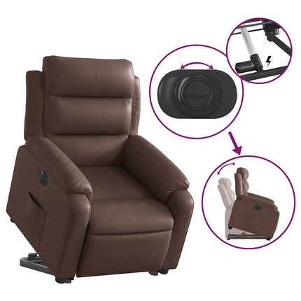 Reclinerfåtölj med uppresningshjälp brun konstläder