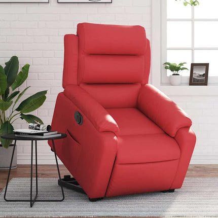 Reclinerfåtölj med uppresningshjälp röd konstläder