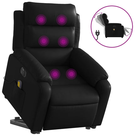 Massagefåtölj med uppresningshjälp svart konstläder