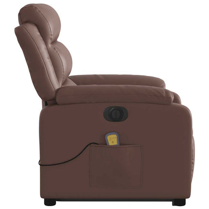 Massagefåtölj med uppresningshjälp brun konstläder