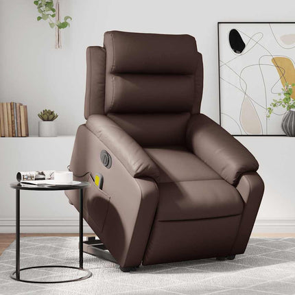 Massagefåtölj med uppresningshjälp brun konstläder