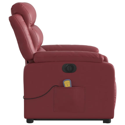 Massagefåtölj med uppresningshjälp vinröd konstläder