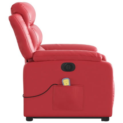 Massagefåtölj med uppresningshjälp röd konstläder