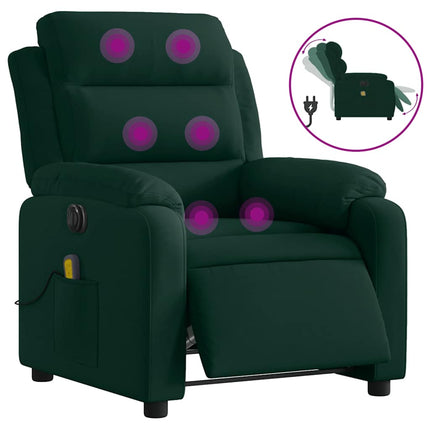 Elektrisk massagefåtölj mörkgrön sammet