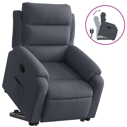 Reclinerfåtölj med uppresningshjälp mörkgrå sammet