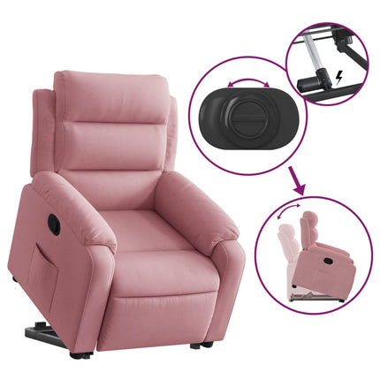 Reclinerfåtölj med uppresningshjälp rosa sammet