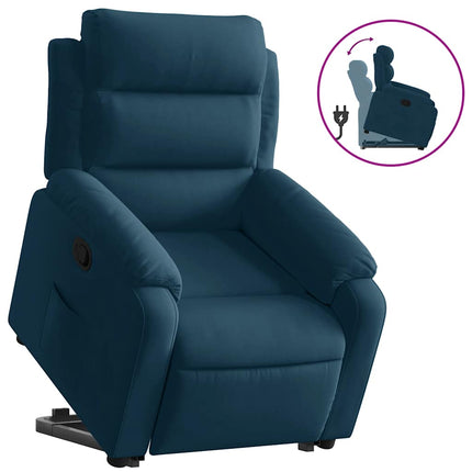 Reclinerfåtölj med uppresningshjälp blå sammet