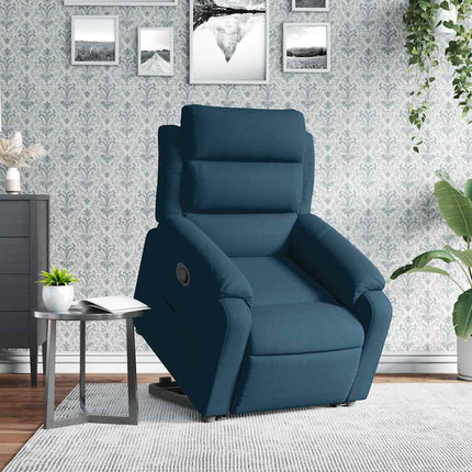Reclinerfåtölj med uppresningshjälp blå sammet