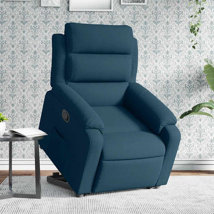 Reclinerfåtölj med uppresningshjälp blå sammet