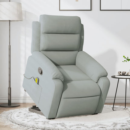 Massagefåtölj med uppresningshjälp ljusgrå sammet