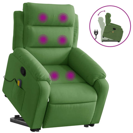 Massagefåtölj med uppresningshjälp ljusgrön sammet