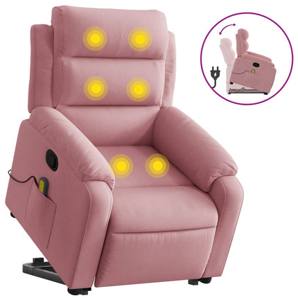Massagefåtölj med uppresningshjälp rosa sammet