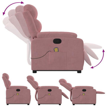 Massagefåtölj med uppresningshjälp rosa sammet