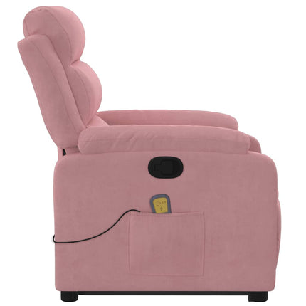 Massagefåtölj med uppresningshjälp rosa sammet